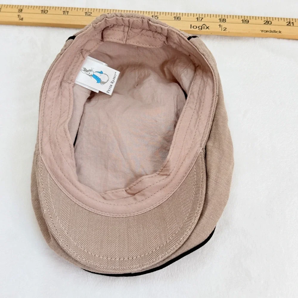 Peter Rabbit Flat Cap Newsboy Hat Kid 54cm Tan Herringbone Excellent Embroidered